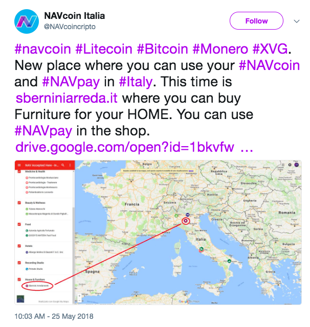 NavCoin Italia Merchant Map